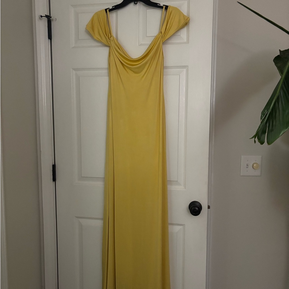 Ralph Lauren Mustard Yellow Draped Cowl Maxi Dress